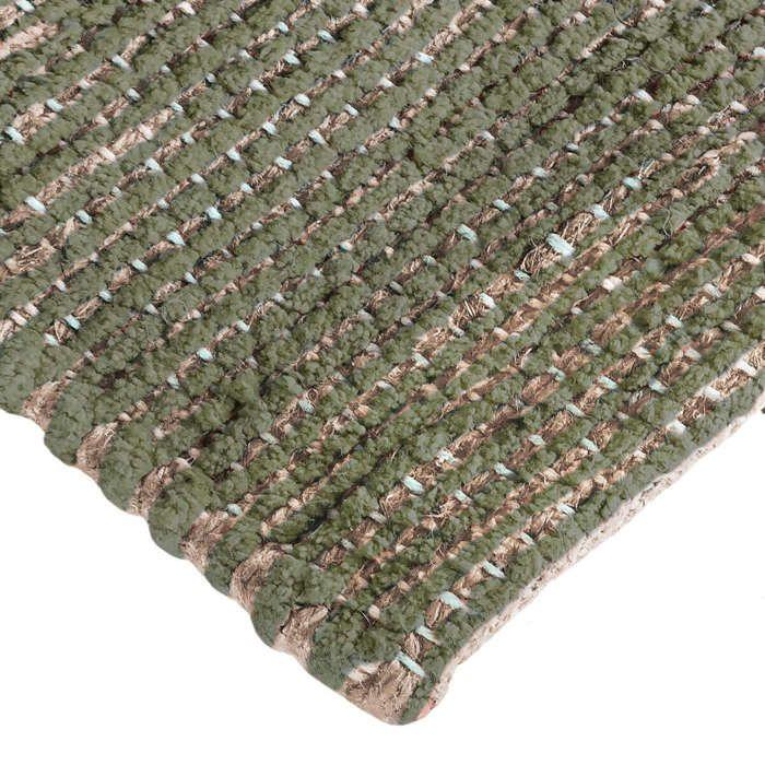 Tapis salon artisanal en jute coton chenille vert rouillé 120x170