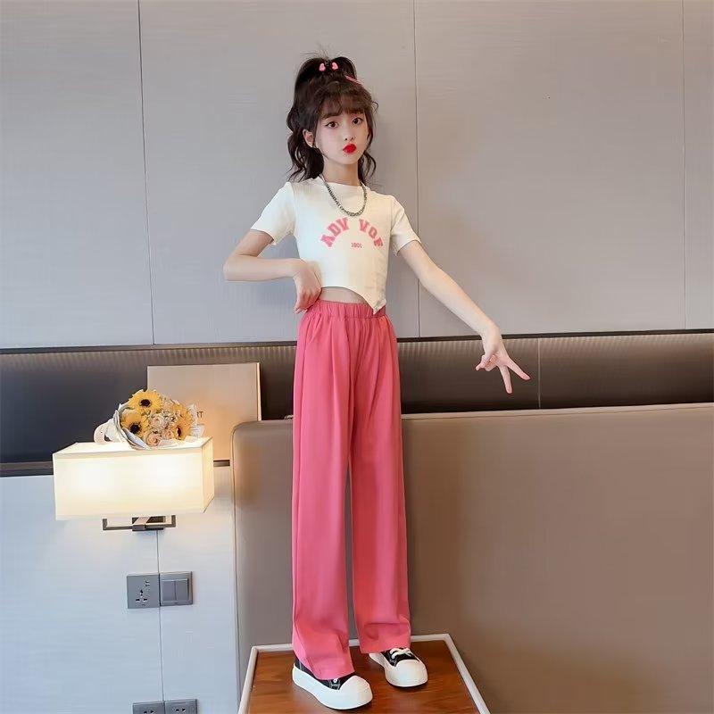 Girls' Summer Pants Summer Thin Mosquito Repellent Pants Ice Silk Black Children's Suit Wide Leg Pants
