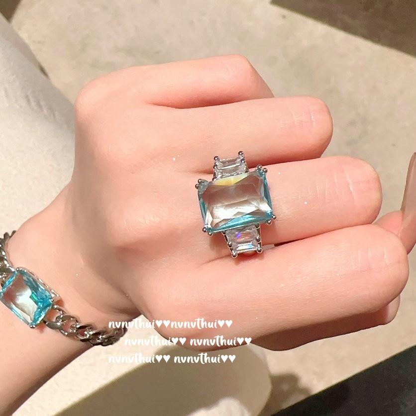 Maria Blue Sugar Cube Gem Chain Necklace, Princess On The Run, 18K Gold Plated, London Blue Geometric Zircon Bracelet