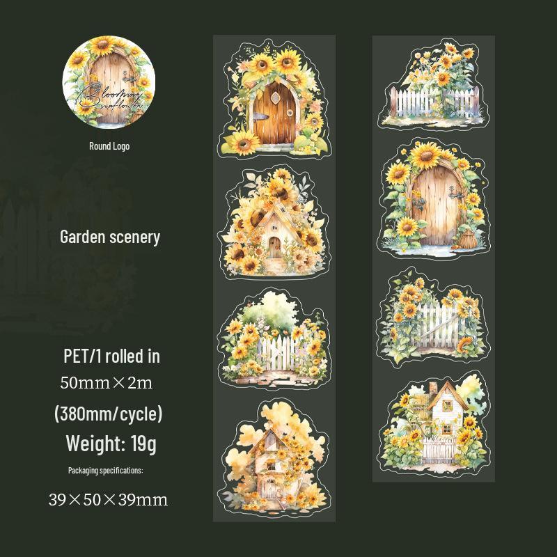 Blooming Sunflowers: Beautiful Day Garden Tape - Decorative Die-cut Series with 6 Floral Designs