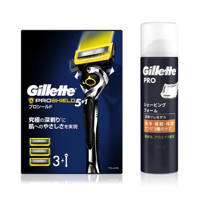 Gillette ProShield Manual Main Unit Spare Blades Shaving Foam 245g Shaving Razor for Sensitive Skin Men (3 Included) + [Set Purchase] Men's