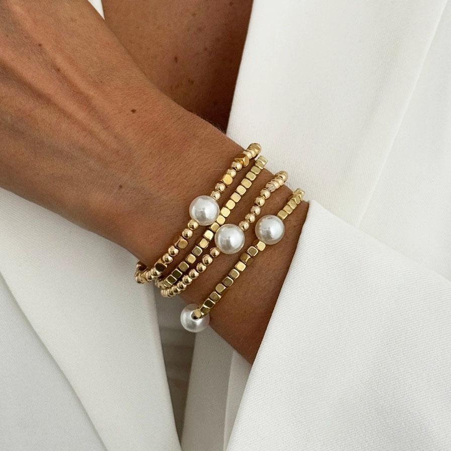 3Pcs/set Baroque Pearl Bracelet Women Multilayer Beaded Pearls Metal Geometry Irregular Bracelet Trendy Layering Wrist Jewelry