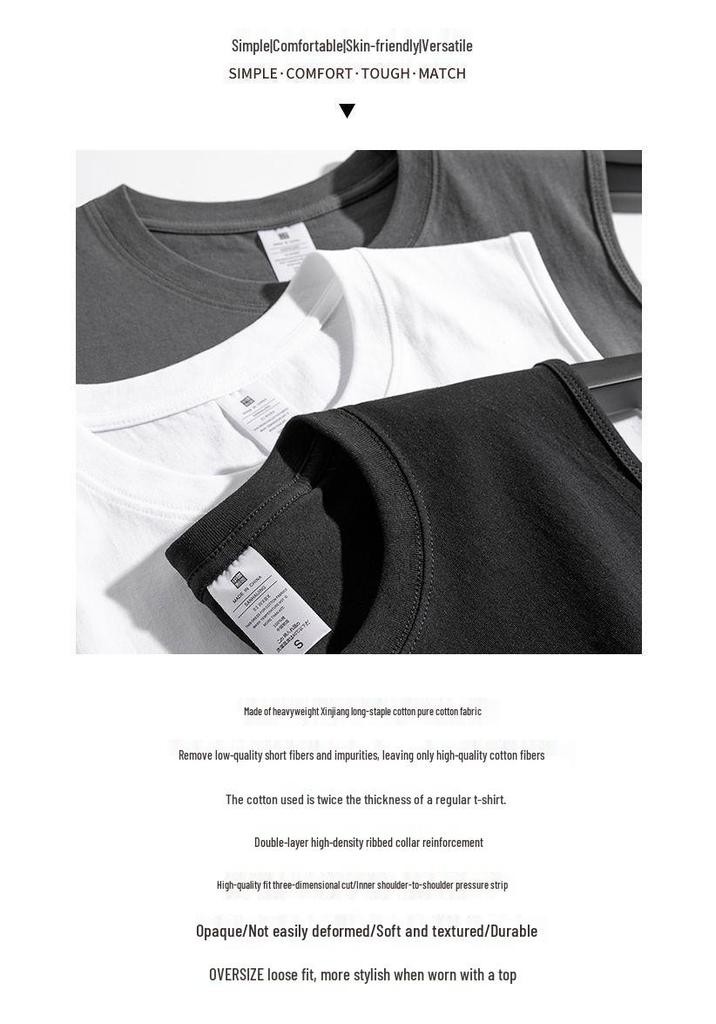 Heren 2026 Zwaar Katoenen Vest - Koreaanse Stijl Trendy Mouwloos T-shirt, Effen Kleur Casual Basislaag