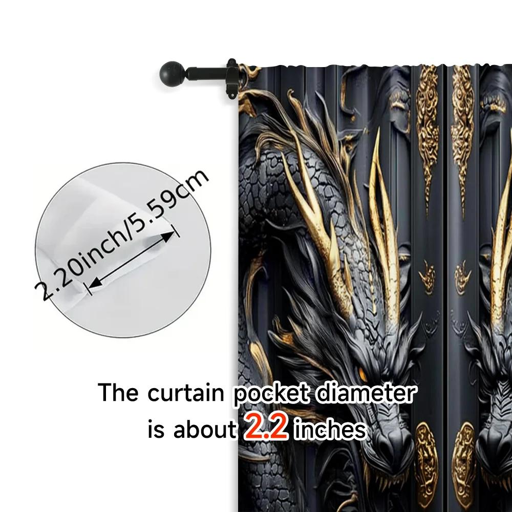 2pcs, Light Filtering Curtains print Vintage Dragon Totem Black and Golden Versatile Durable Polyester (without rod) Stuff