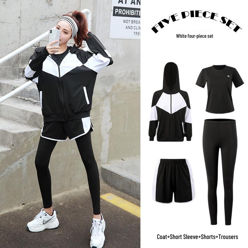 Women's Plus Size 5-Piece Yoga Set: Long Sleeve & Pants for Autumn/Winter Outdoor Gym Running