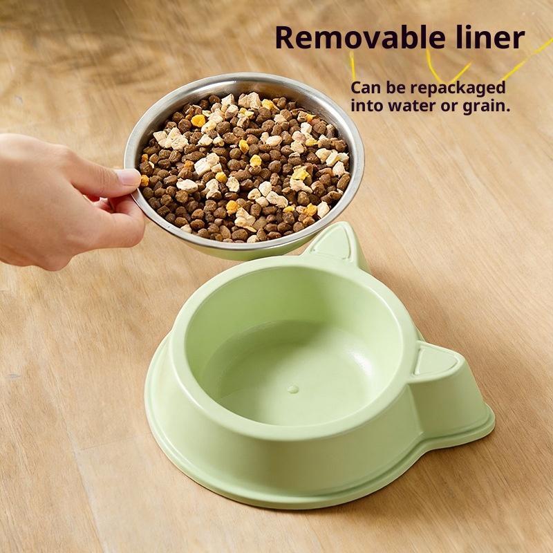 Cute Cat Ear Pet Bowl Removable Stainless Steel Liner Non Slip Base Pet Dogs Cats Feeders For Cats Small Dogs Daily Use