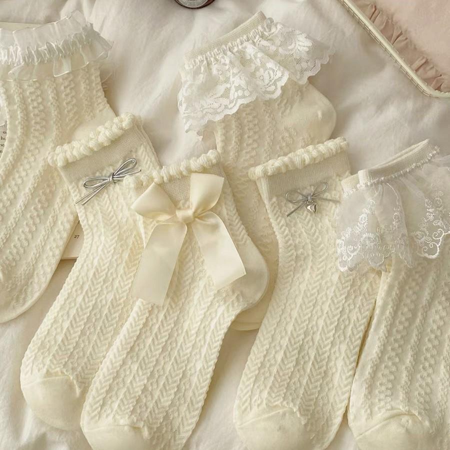 Japanese Lolita Soft Girl Lace Bow Mid-Calf Socks