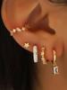 5pcs Exquisite Star Earrings Set Cute Cubic Zirconia White Enamel Ear Clips Jewelry for Women Party Workplace Birthday Gifts