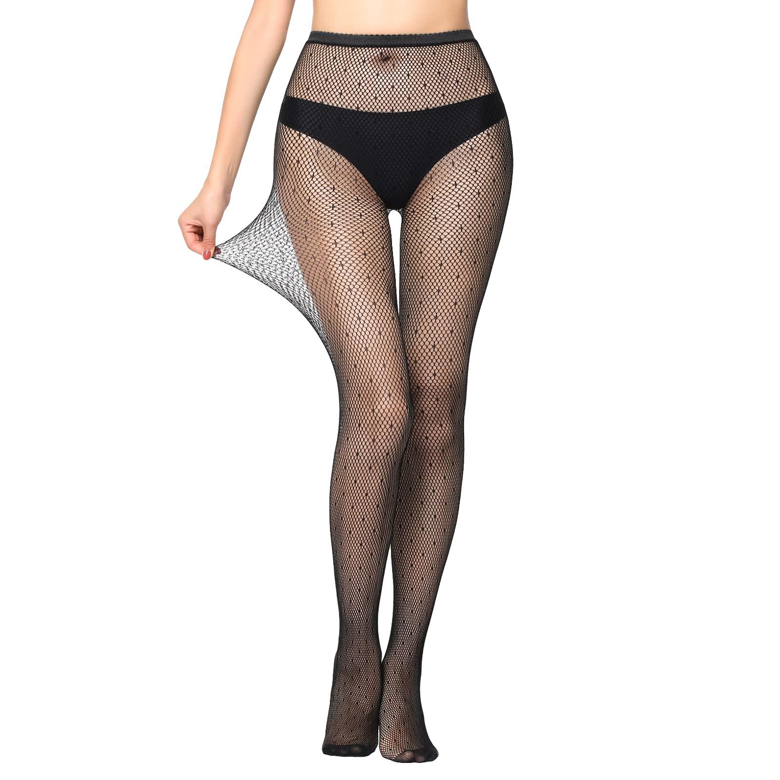 

[LittleForBig] Mesh Net Stockings [Jacquard Panties] High-Waisted Stockings with Polka Dot Pattern, Black
