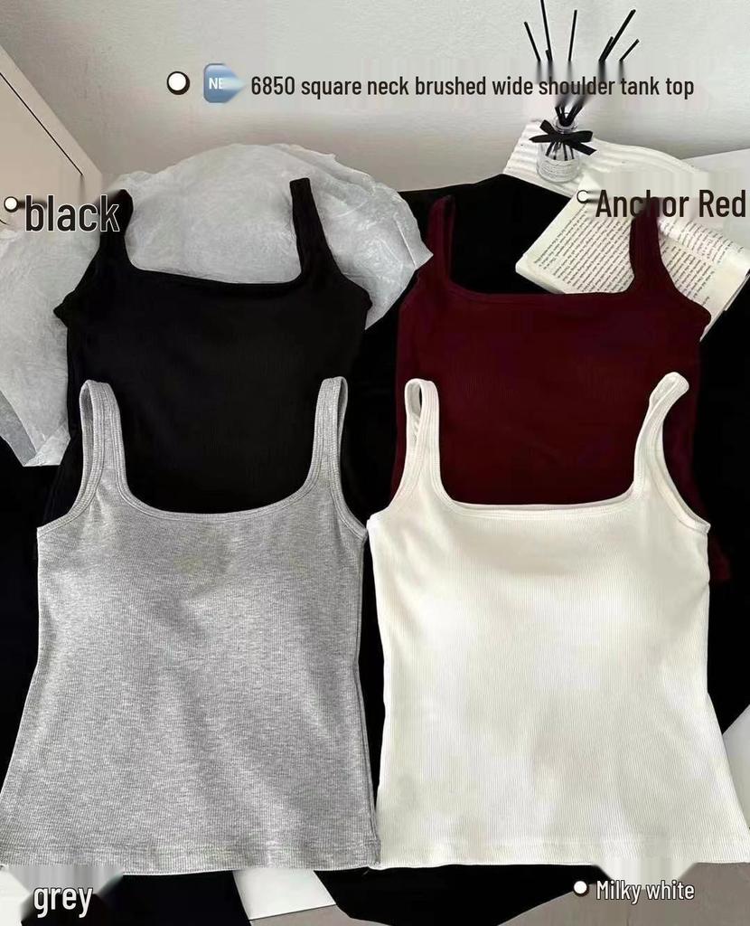 Women's Brushed Square Collar Thin Velvet Fixed Cup Camisole Vest - Autumn/Winter Trendy Layering Top