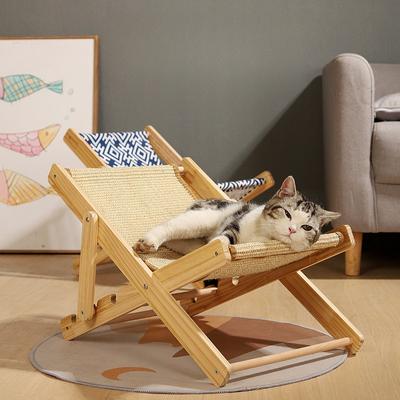 Solid Wood Adjustable Cat Tree Bed All-in-One Sisal Scratcher & Lounger Year-Round Durable Sand Chair for Cats - Litter-Free