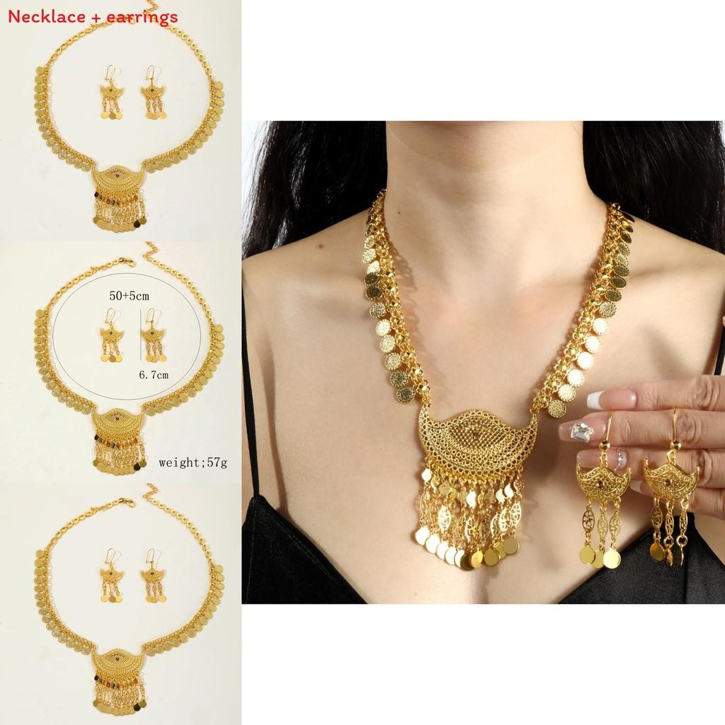 Übertriebener Stil Goldlegierung Schmuckset mit Münzanhänger und Hängeohrringen für Modeliebhaber