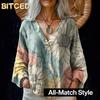 Bluse e Camicie Casual da Donna a Manica Lunga con Scollo a V