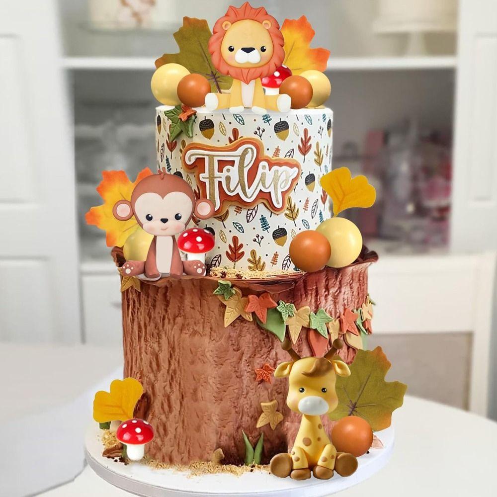 Cute Lion Monkey Cake Topper Elephant Giraffe Cake Decoration Baby Shower Decor