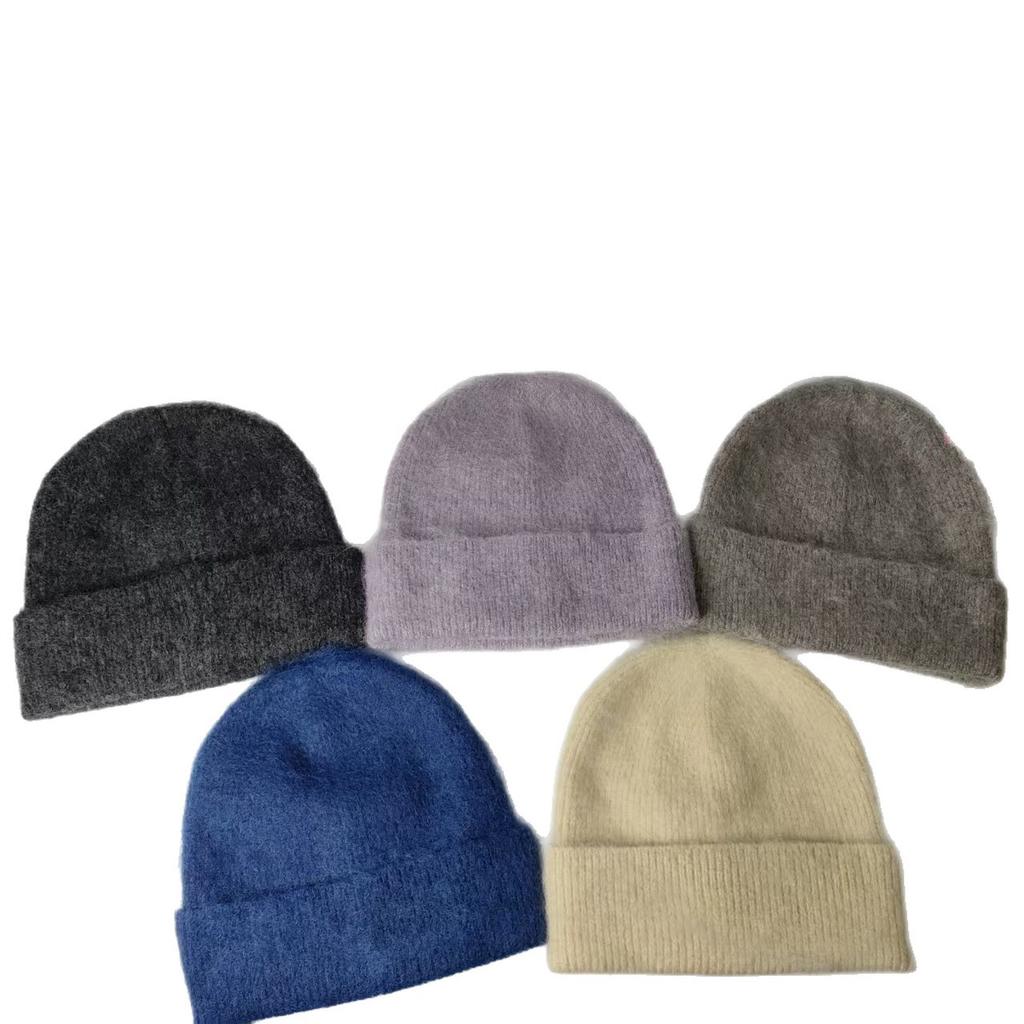 Selected High-quality Wool Blended Hat Couple Versatile Solid Color Simple Knitted Cashmere Wool Hat Winter Show Small Face