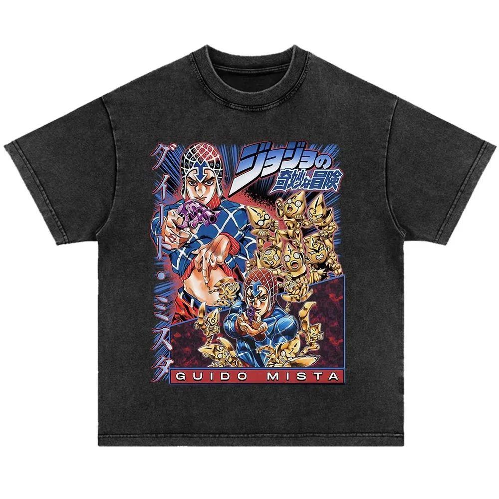 Japonské anime Jojo Bizarre Adventure Vintage prané tričko Killer Queen grafická trička Pánské Dámské Cosplay Nadměrné tričko