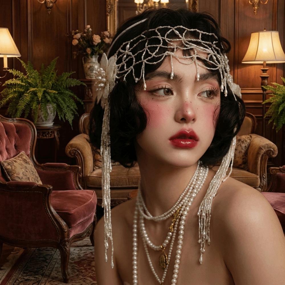 French Style Bridal Headband Lace Wedding Headgear Fringed Hairpin Lace Floral Net  Wedding