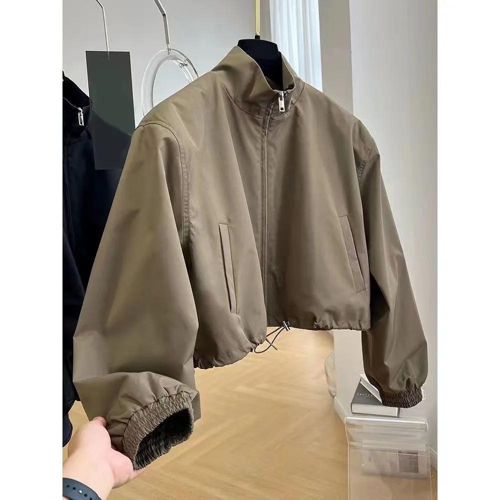 

Women Autumn Korean Style Design Stand Collar Cropped Jacket Casual Elegant Workwear XS