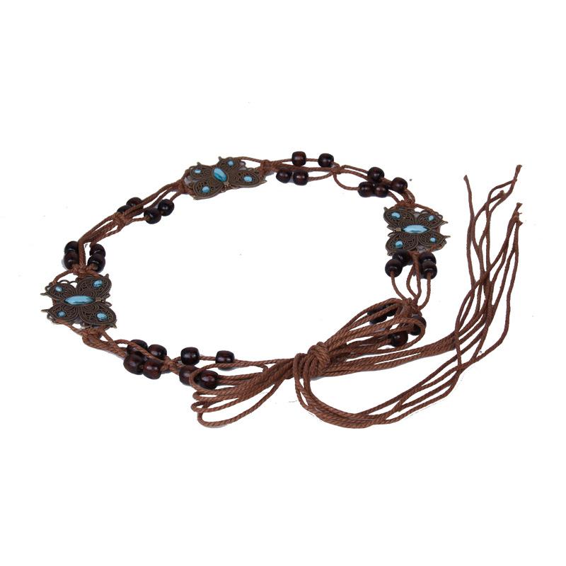 Handwoven Belt Metal Butterfly Waist Chain Female Bohemian Rope Waist Chain Ethnic Decorative Belt