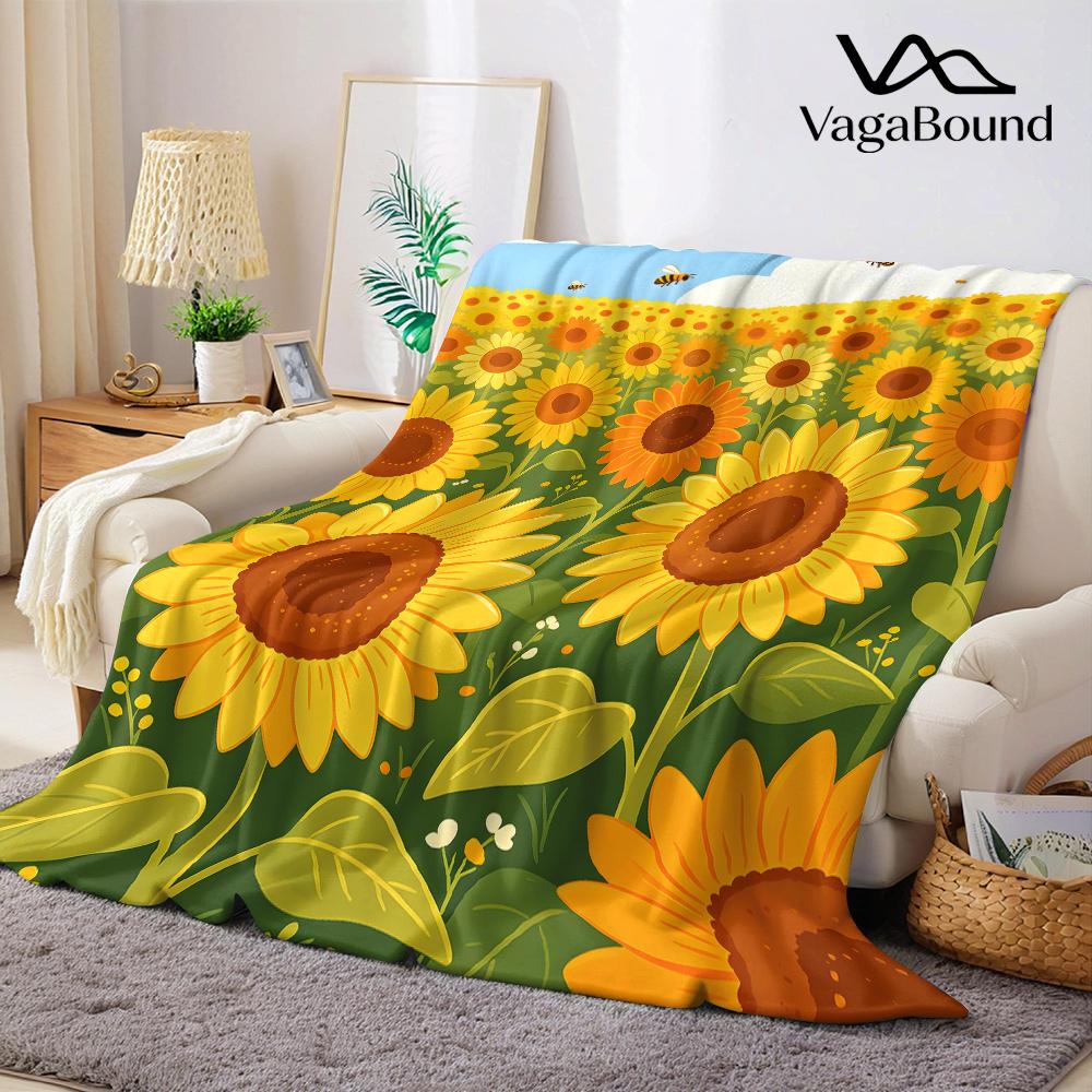 Sunflower Summer Field Flannel Blanket Warm Soft Halloween Christmas All-Season Couch Decorative Cozy Warm Gift