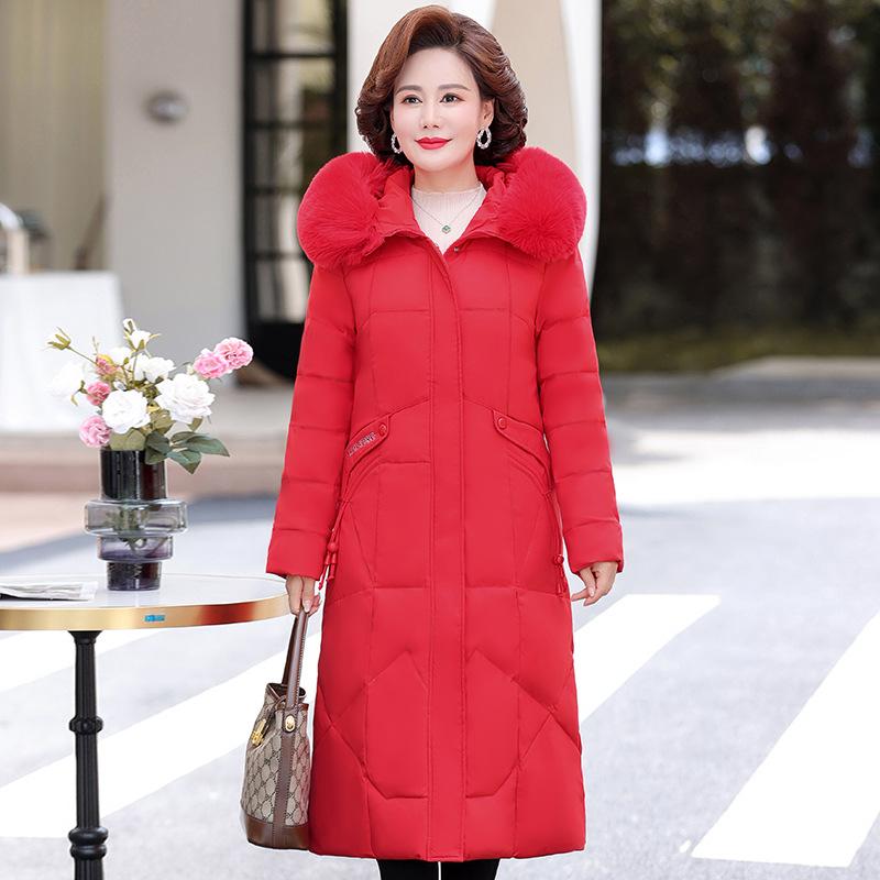 New long down jacket women's thickened big fur collar high-end middle-aged slim-fitting knee white duck down cold-proof coat