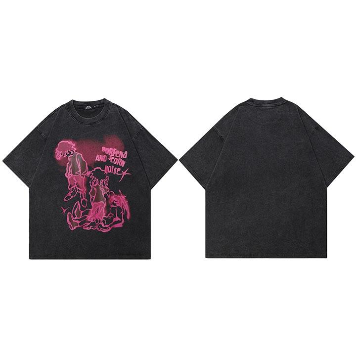 

Men Washed Black TShirt Harajuku Streetwear Anime Cartoon Graphic T Shirt Cotton Retro Tshirt Hipster Tops Tees Unisex YK S