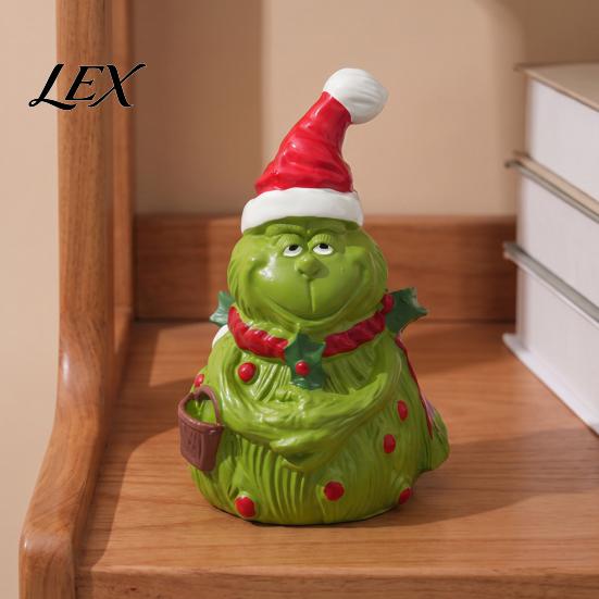 Holiday Gift for Friends Christmas Green Monsters Ornament with Santa Hat And Scarf, Resin Frog Small Sculptures Figurine Home Decoration, Outdoor