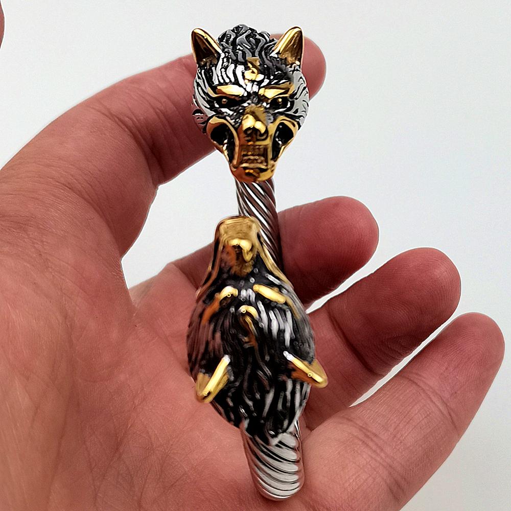 Pulseira Viking de Lobo em Aço Inoxidável Masculina com Amuleto de Pata de Urso Geri Freki para Presente Masculino