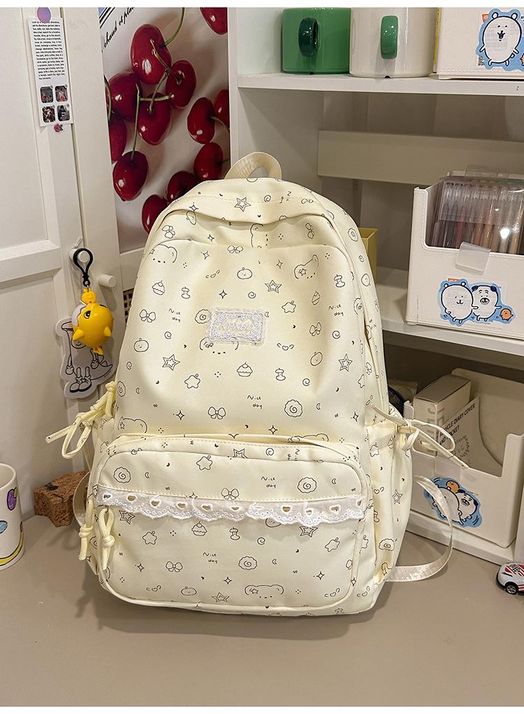 Schoolbag1011 New Cute Versatile Print Fresh Solid Color Female Junior High School Students Large Capacity Campus Student Backpack