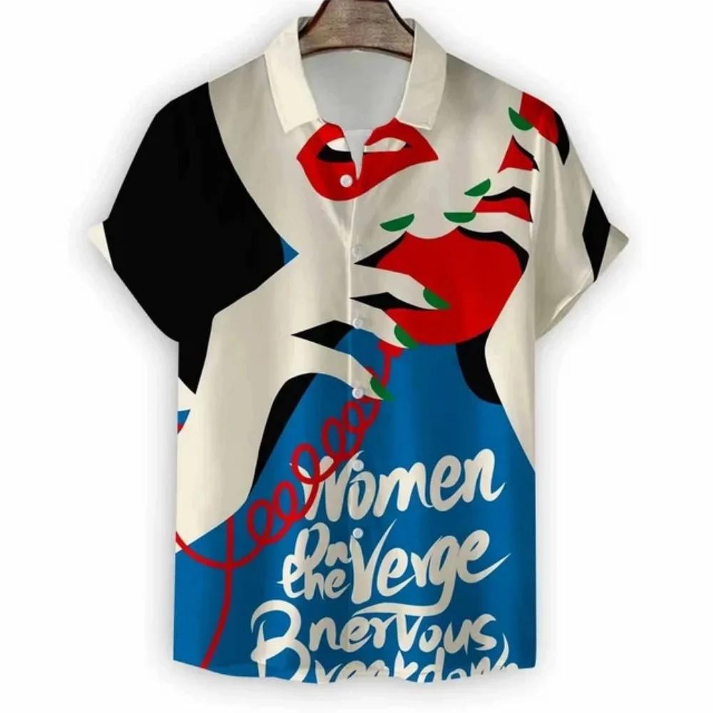 

Summer Modern Girls Pattern Print Men s Shirts Hawaii Short Sleeve Top Fashion Streetwear Casual Outdoor Men s and Women s Clothing Blouse S