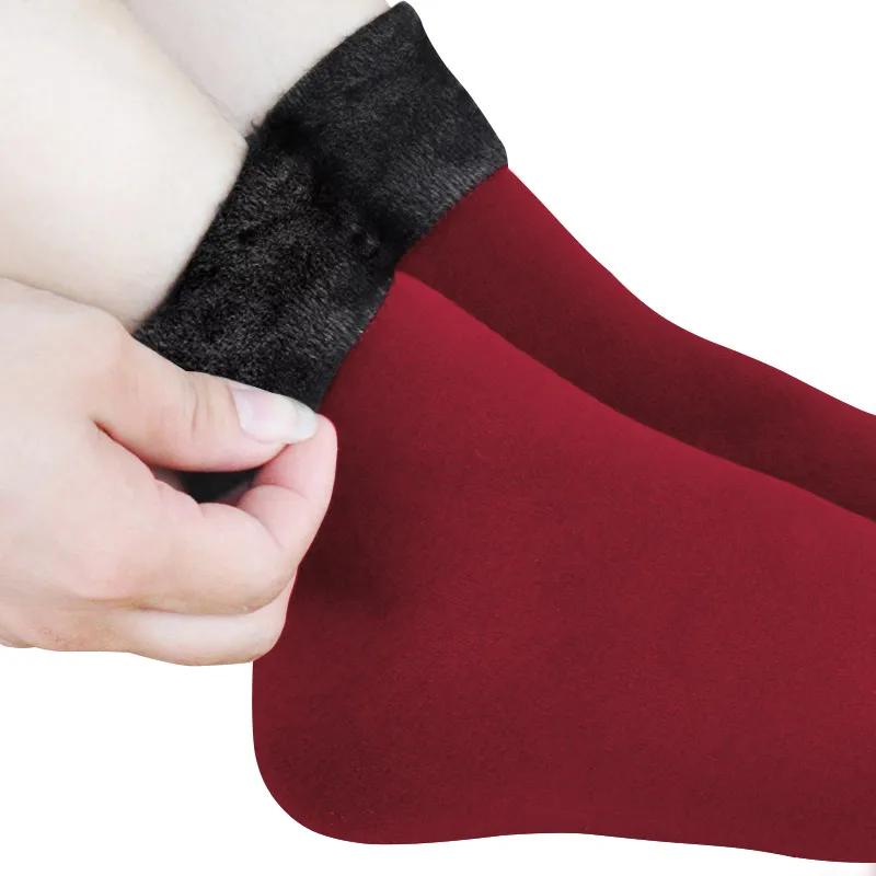 New velvet women winter warm thicken thermal socks soft casual solid color sock wool cashmere home snow boots floor sock 1pairs