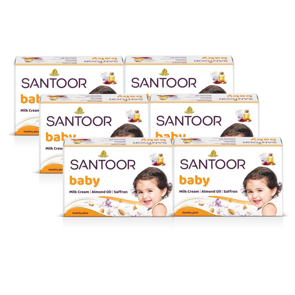 Santoor Baby Bathing Bar Soap With Milk Cream Saffron And Almond Oil Gentle Daily Skin Cleansing Formula For Infant Pack Of 3