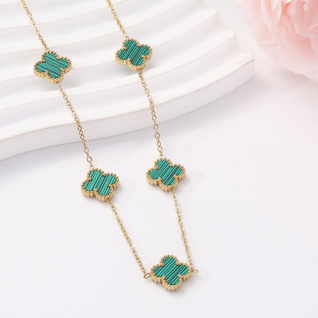 18k13mm Double-sided Five-flower Lucky Clover Titanium Steel Necklace Does Not Fade Necklace Female Fashion Clavicle Chain