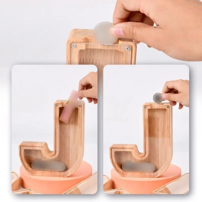 Wooden 26-letter English Letter Piggy Bank In Stock Children's Small Toy Storage Box Transparent Acrylic Piggy Bank Home Decor