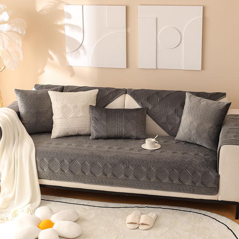 Soft Comfortable Velvet Sofa Cushion Four Seasons Universal Anti Slip Seat Cushion Solid Color Minimalist Breathable Couch Towel