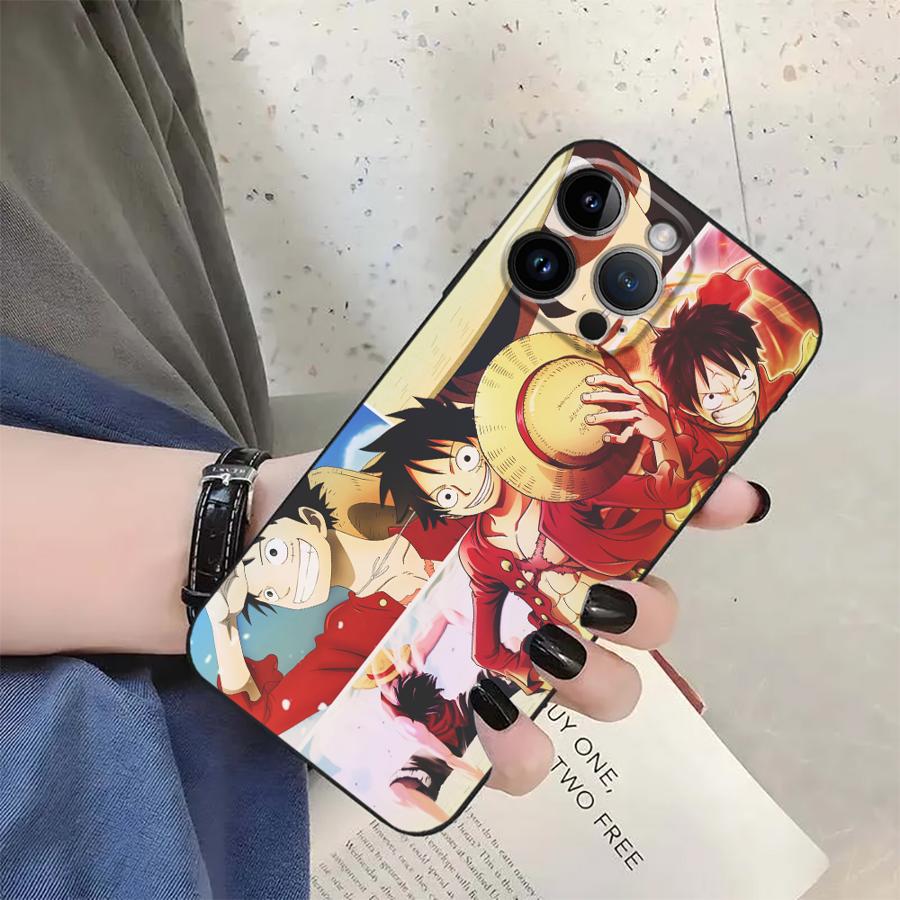 One Piece Luffy Anime Black Soft Phone Cover Case for iPhone XR 7 8 13 12 11 17 Pro Max 15 16 14 Plus XS Max 17Air