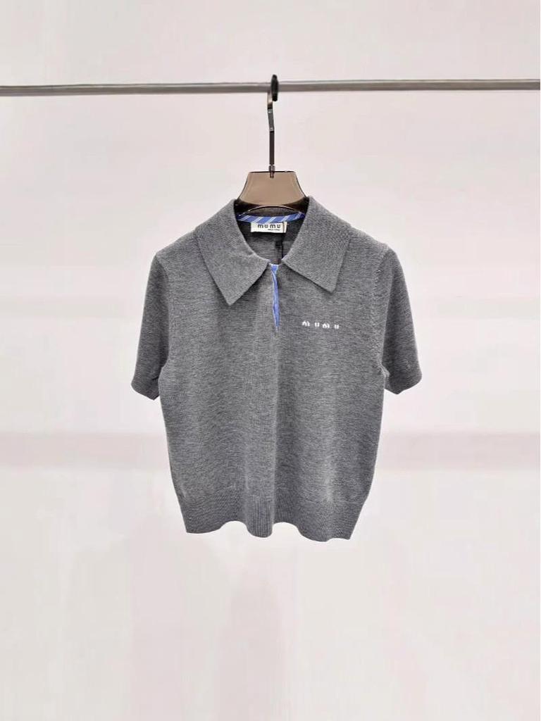 2024 Autumn Simple College Embroidered Short-Sleeve Polo Collar Knit Top