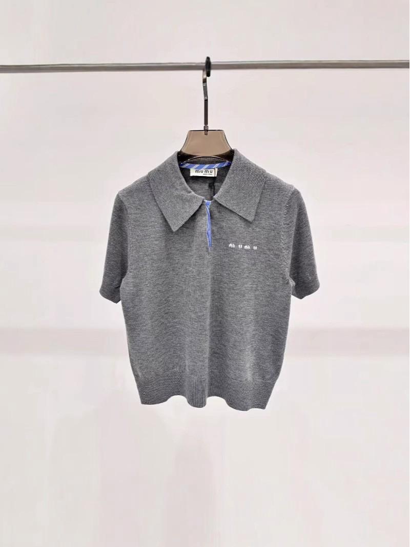 

2024 Autumn Simple College Embroidered Short-Sleeve Polo Collar Knit Top Large сірий колір