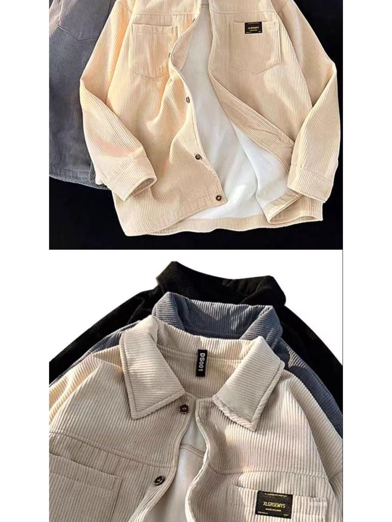 Men's Winter Retro Corduroy Jacket - Plus Velvet, Thick, Loose, Versatile Shirt