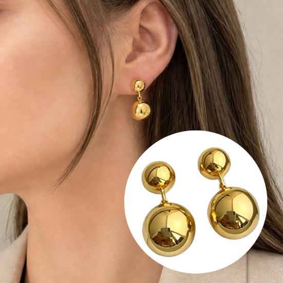 1 Pair Double Ball Drop Earrings for Women Girls, Dangle Stud Earrings, Minimalist Statement Jewelry