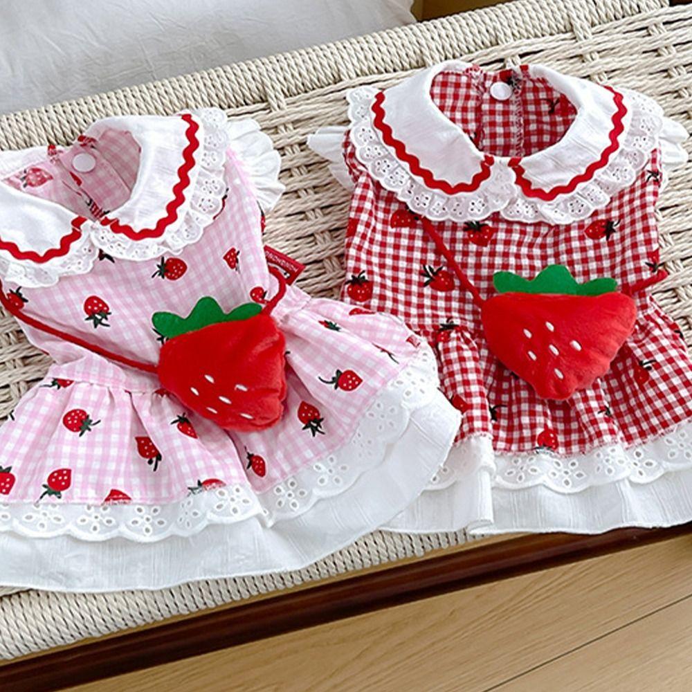 Cute Pet Strawberry Dress Soft Pet Summer Clothes Fashion Dog Vest  for Puppy Kittens