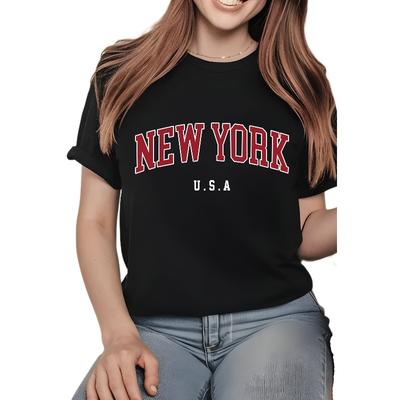 Women's New York LA Graphic Casual Short Sleeve Crew Neck Tee