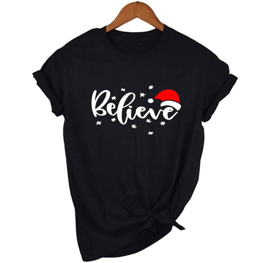 Believe Christmas Women Fashion Clothing Streetwear Faith T Shirt Harajuku Camisetas Mujer Female Short Sleeve