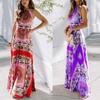 Spot European and American Summer New Sexy Sleeveless Medium and Long Neck Bohemian Print Dress
