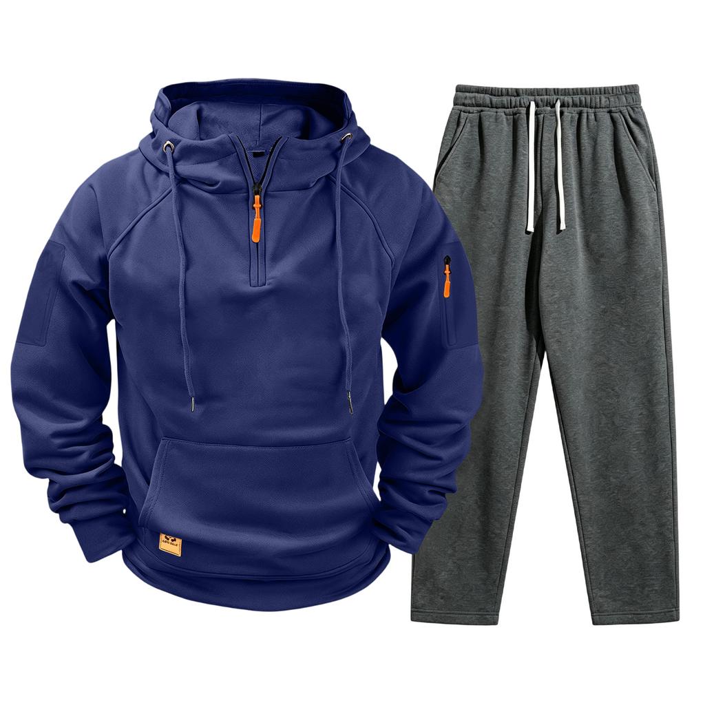 Men's Casual Pullover Hoodie and Jogger Pants Set with Pockets for Fall Winter
