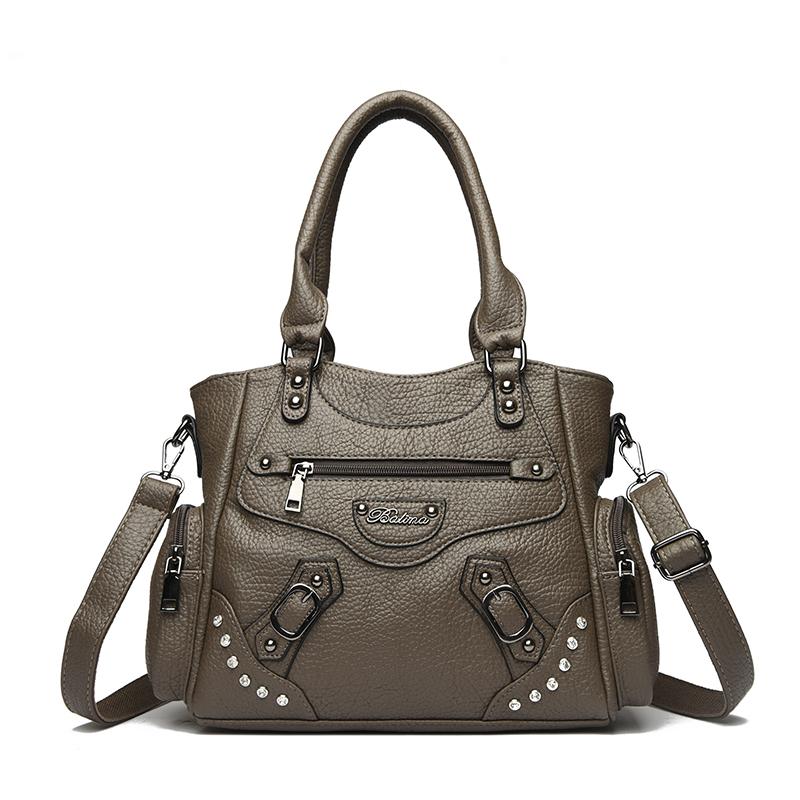Women Casual Multiple Pockets Tote Bag Lady Large Capacity Shoulder Crossbody Bag for Womens Vintage Soft Leather Travel Bag Sac