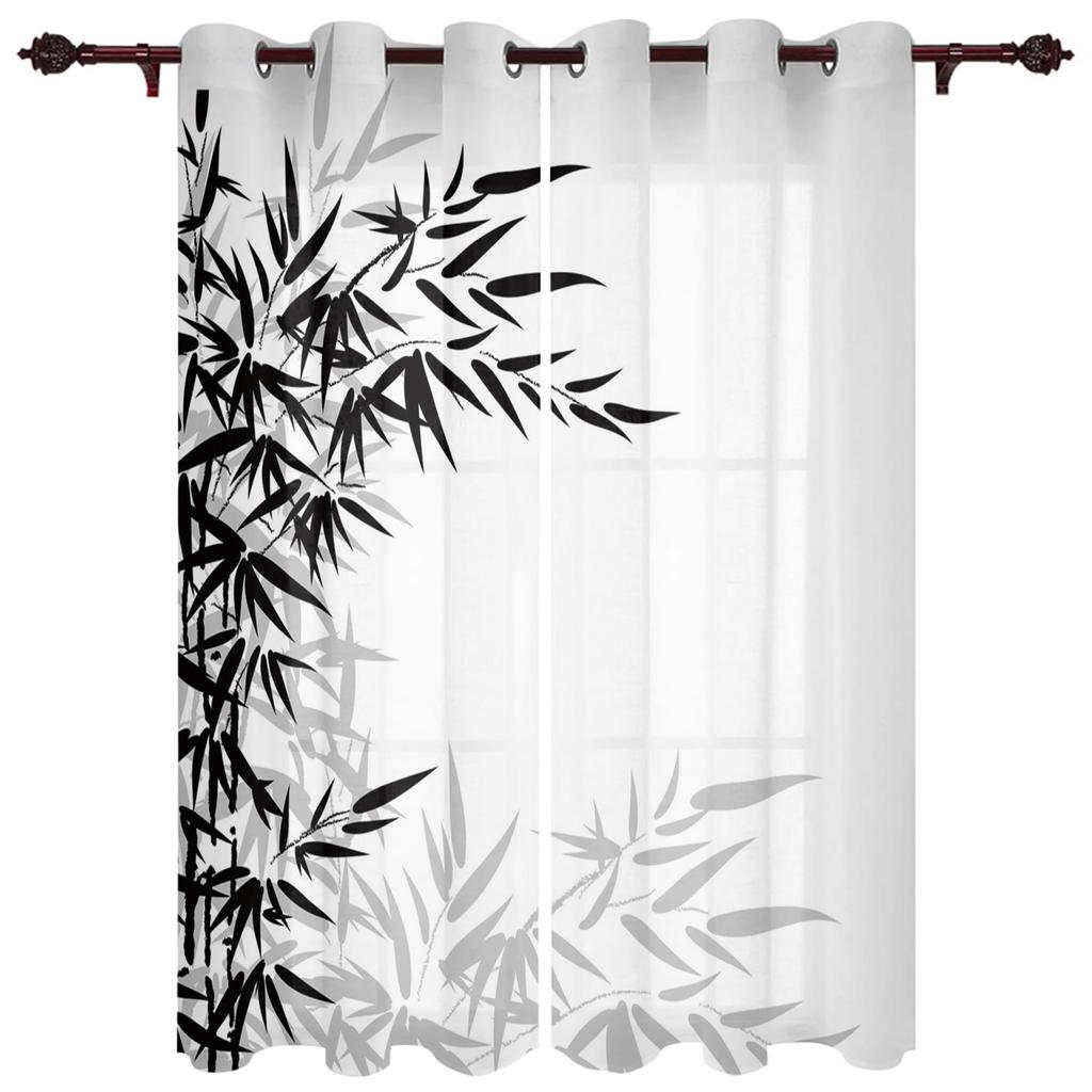 Gold Leaves on Black Background Window Curtain for Living Room Bedroom Home Decor Kitchen for Window Drapes