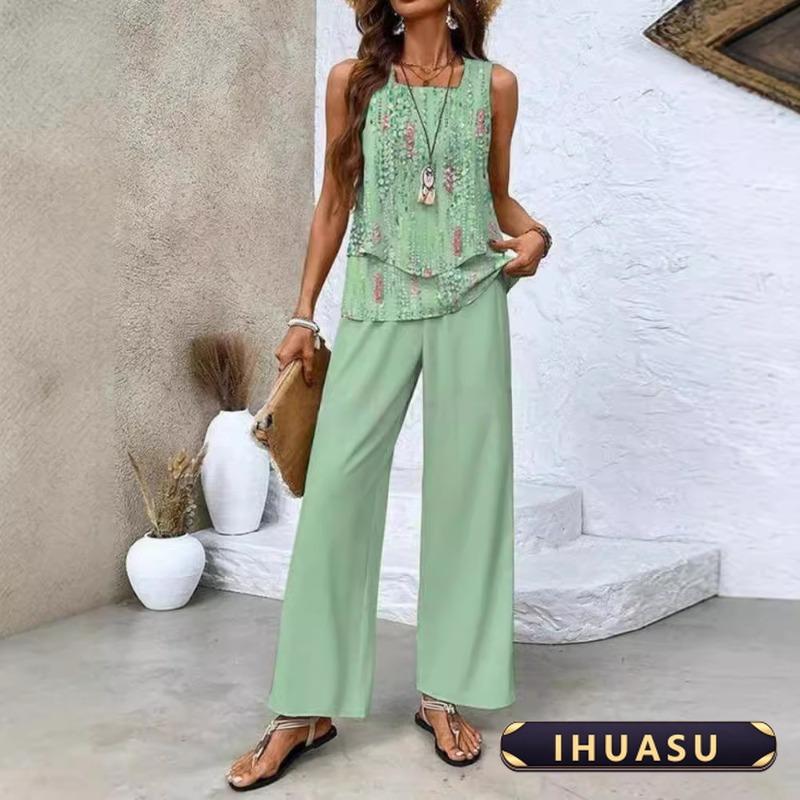 IHUASU Women's Fashion Casual Solid Color Print Pants & Capris Elegant