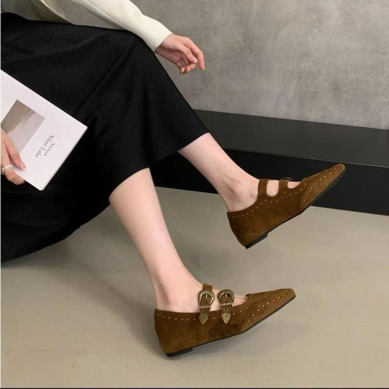 Fashion Vintage Versatile Women's Mary Jane Shoe 2025autumn New Style Woman Pointed Flat Casual Shoes Comfor Non Slip Women Leather Shoe