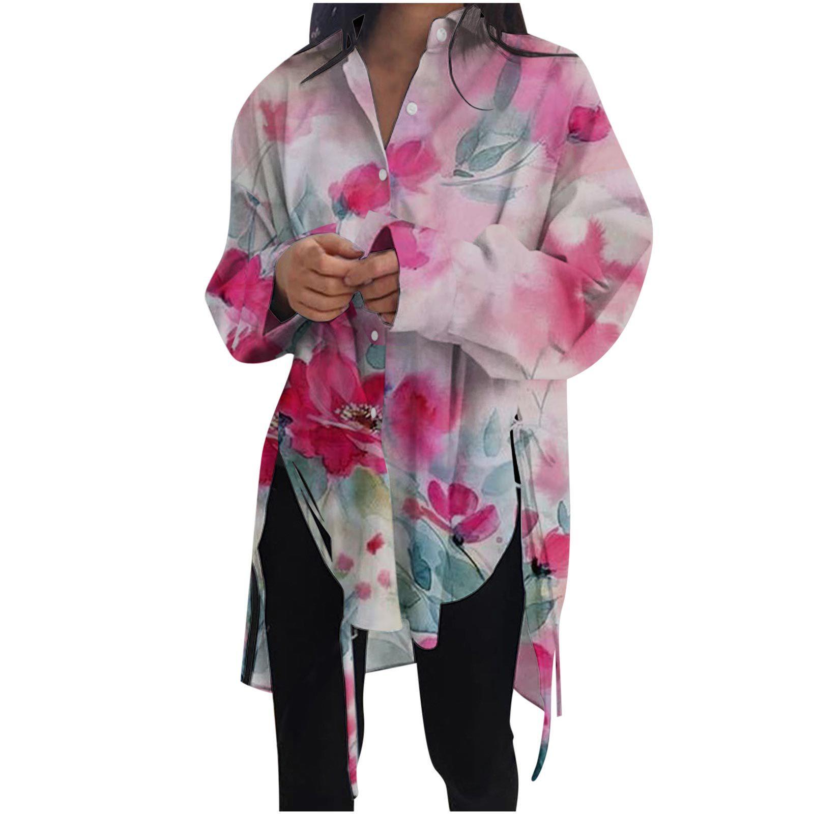 

Модная женская блузка, повседневная рубашка с отложным воротником и длинным рукавом с разрезом подол 5XL